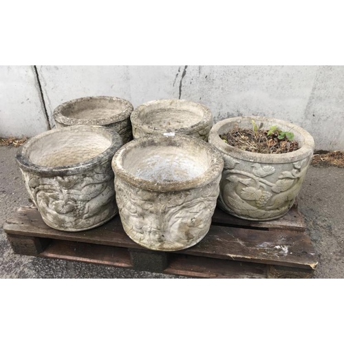 62 - SIX COMPOSITE STONE PLANTERS