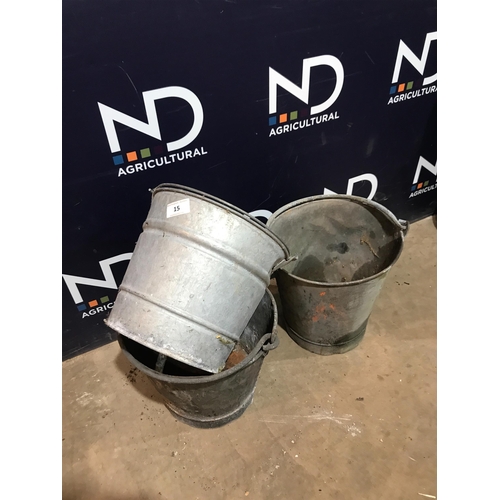 15 - THREE GALVANISED BUCKETS