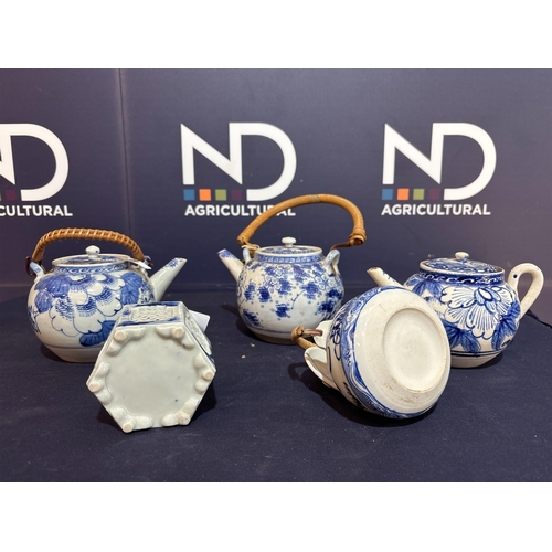 42 - BLUE & WHITE TEAPOTS ETC