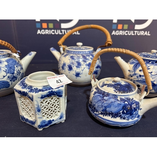 42 - BLUE & WHITE TEAPOTS ETC