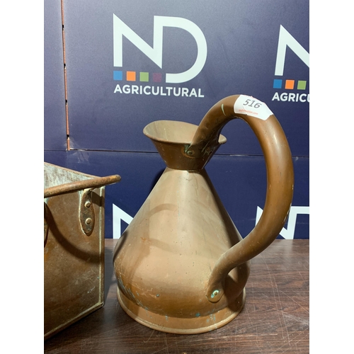 516 - COPPER JUG & BASKET