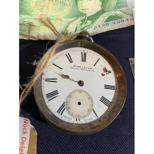 121 - SILVER POCKET WATCH & MONEY