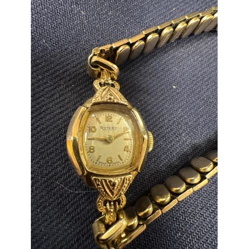 144 - LADIES ROTARY 9CT GOLD WATCH WITH ELASTICATED STRAP CTW 16GM