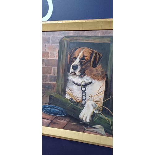 152 - OIL ON CANVAS DOG PICTURE