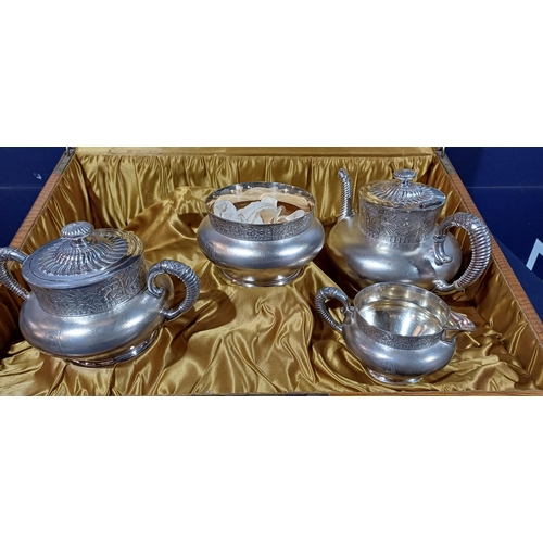 157 - WEBSTER & SON QUADRUPLE SILVER PLATE BOXED TEA SET