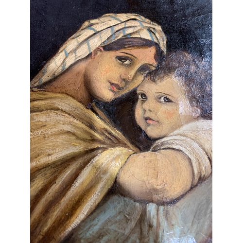 19 - VICTORIAN OIL ON CANVAS LADY & CHILD