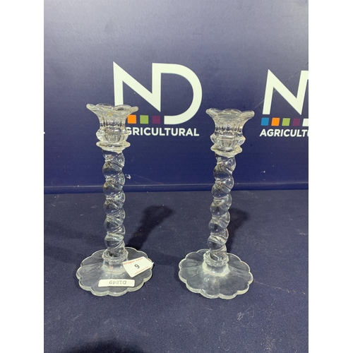 9 - PAIR GLASS CANDLESTICKS