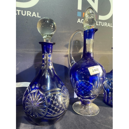 240E - TRIO OF LARGE COLOURED DECANTERS