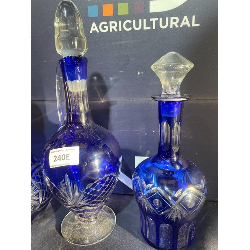 240E - TRIO OF LARGE COLOURED DECANTERS