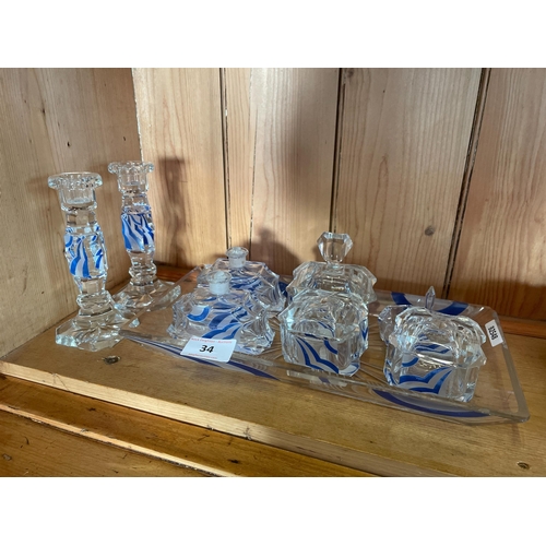 34 - ART DECO GLASS CANDLESTICKS ETC