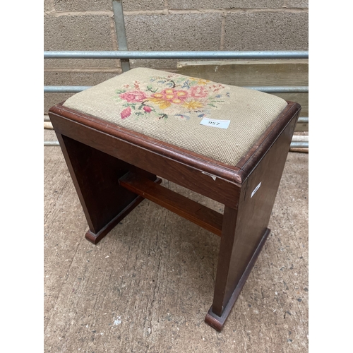 957 - EMBROIDERED ART DECO STOOL