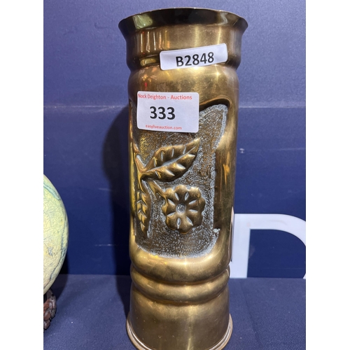 333 - OSTRICH EGG AND BRASS VASE