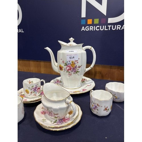 614 - ROYAL CROWN DERBY FLORAL TEA SET