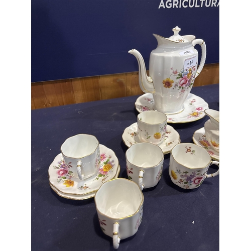 614 - ROYAL CROWN DERBY FLORAL TEA SET