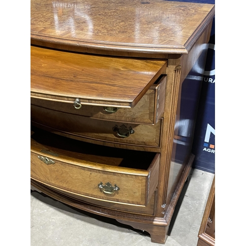 34 - BURR WALNUT BOW FRONTED CHEST