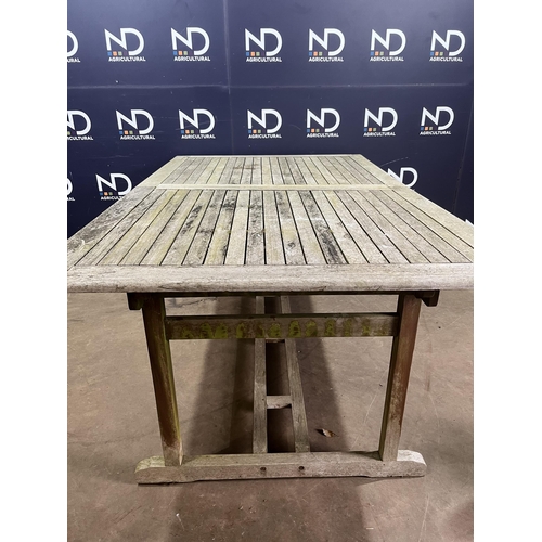 1 - LARGE WEATHERED TEAK GARDEN TABLE