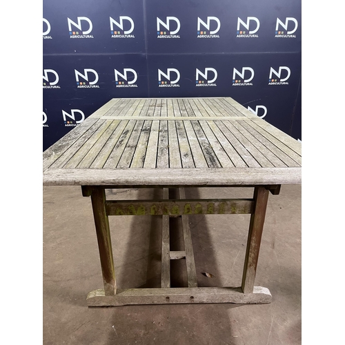 1 - LARGE WEATHERED TEAK GARDEN TABLE