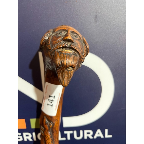 141 - CARVED FOLK ART NAIVE WALKING CANE