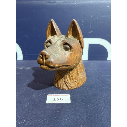 156 - CARVED TREEN DOG HEAD