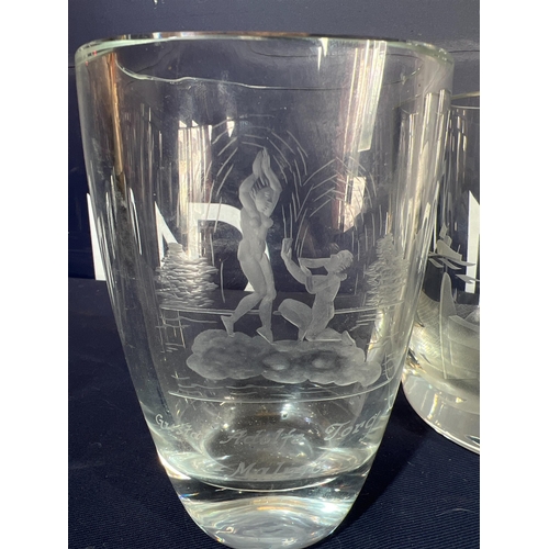 192 - 3 X HEAVY ETCHED VASES