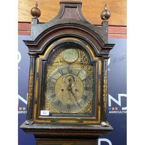 221 - 18TH CENTURY CHINOISERIE CLOCK BLUE, LONDON MAKER