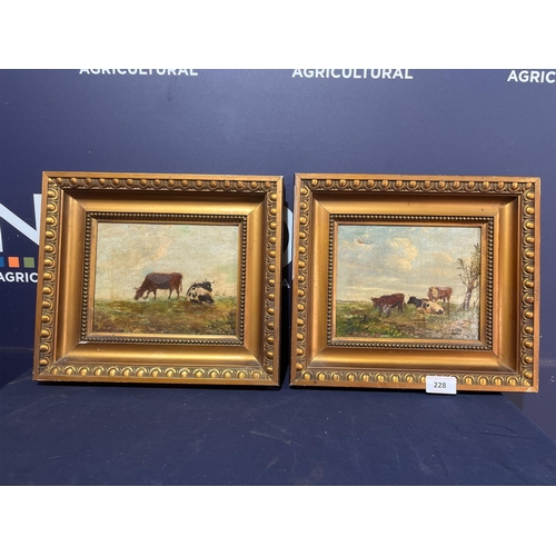 228 - OIL ON CANVAS COWS IN GILT FRAME