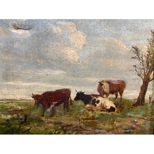 228 - OIL ON CANVAS COWS IN GILT FRAME