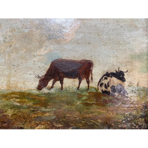 228 - OIL ON CANVAS COWS IN GILT FRAME