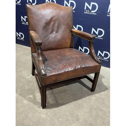 239 - 19TH CENTURY LEATHER GAINSBOROUGH ARMCHAIR