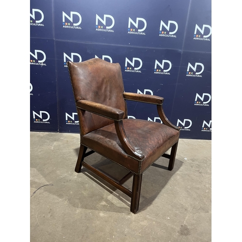 239 - 19TH CENTURY LEATHER GAINSBOROUGH ARMCHAIR