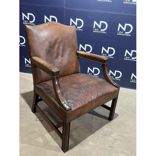 239 - 19TH CENTURY LEATHER GAINSBOROUGH ARMCHAIR