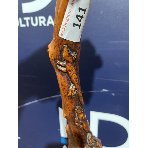 141 - CARVED FOLK ART NAIVE WALKING CANE