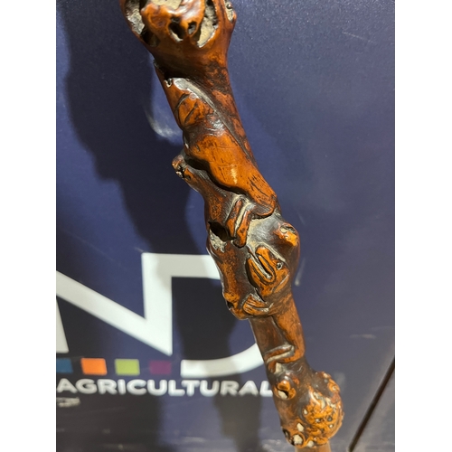 141 - CARVED FOLK ART NAIVE WALKING CANE