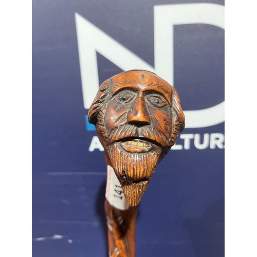 141 - CARVED FOLK ART NAIVE WALKING CANE