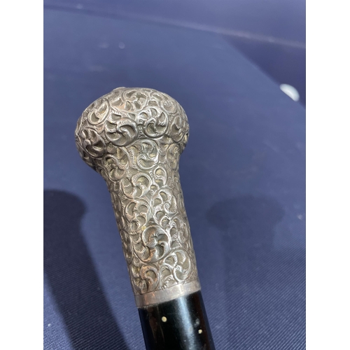 154 - SILVER TOPPED WALKING CANE