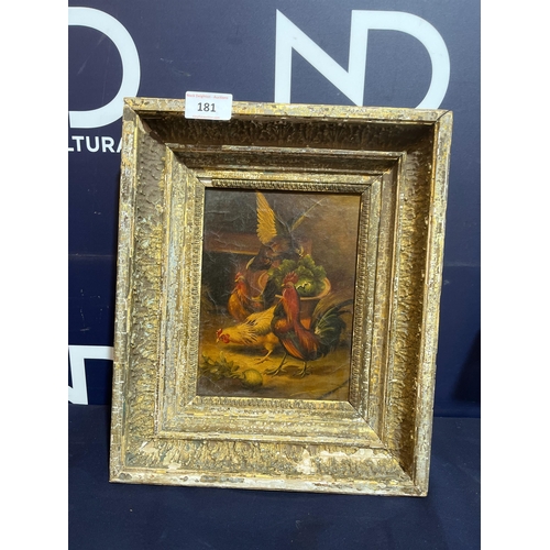 181 - 19C OIL CHICKENS IN A GILT FRAME