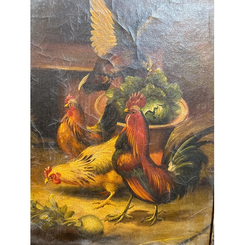 181 - 19C OIL CHICKENS IN A GILT FRAME