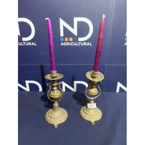 279 - PAIR BRASS CANDLESTICKS