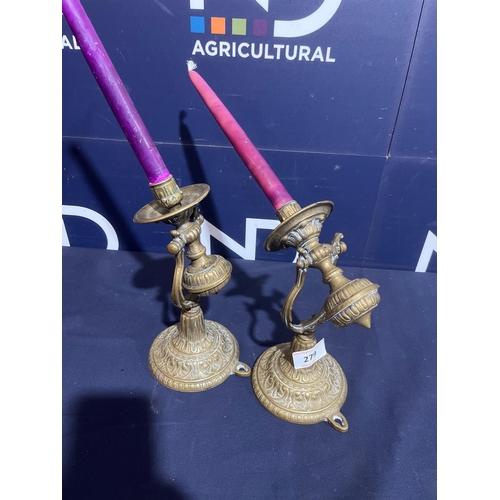 279 - PAIR BRASS CANDLESTICKS