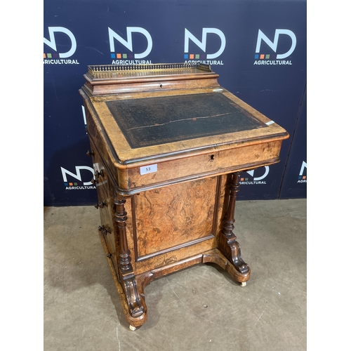 53 - VANEERED DAVENPORT DESK A/F