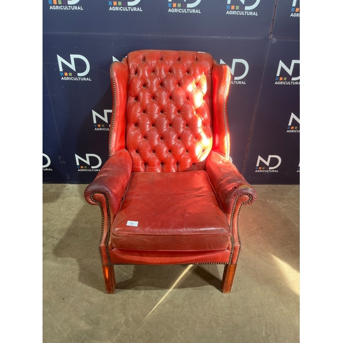 11 - RED LEATHER ARM CHAIR