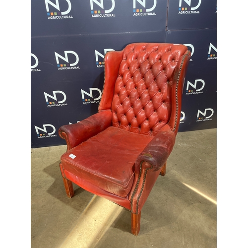 11 - RED LEATHER ARM CHAIR