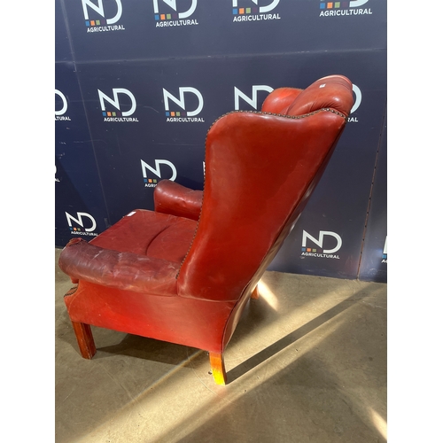 11 - RED LEATHER ARM CHAIR