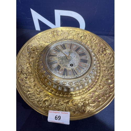 69 - VICTORIAN BRASS WALL CLOCK