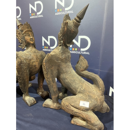 45 - LARGE ORIENTAL CARVED WOODEN FIGURES