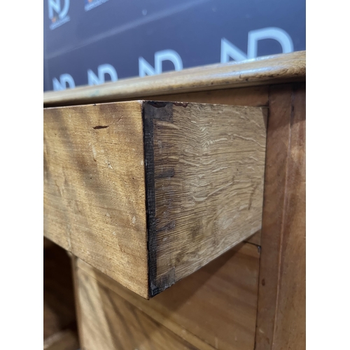 55 - VICTORIAN PINE DESK WITH BRASS HANDLES