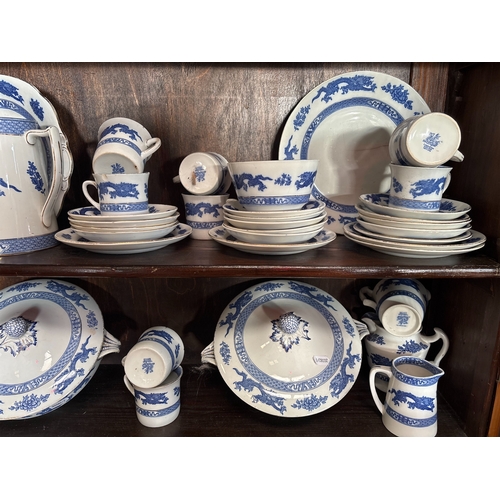 296 - PART BLUE AND WHITE TEA SET / DINNER SET