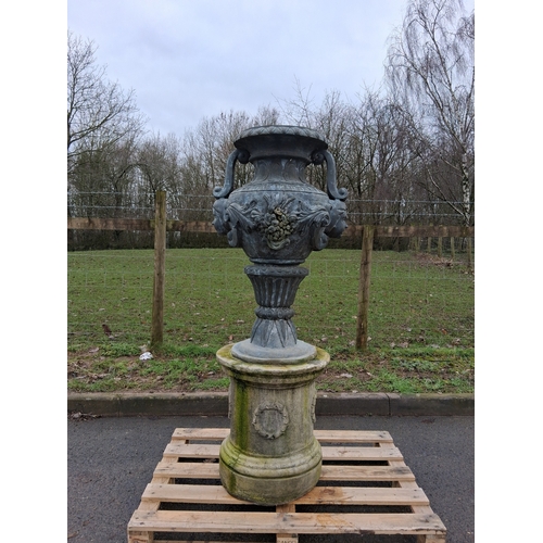 12 - LARGE BRONZE/COPPER URN ON BASE