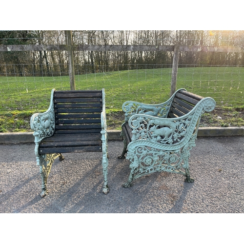 15 - PAIR OF CAST IRON GARDEN CHAIRS BY GEORGE SMITH & CO, ANIMAL DESIGN