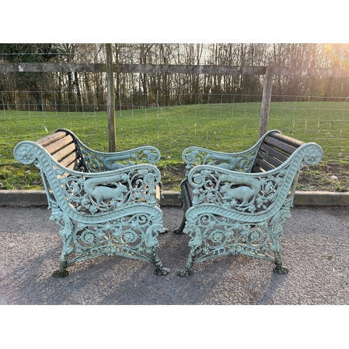 15 - PAIR OF CAST IRON GARDEN CHAIRS BY GEORGE SMITH & CO, ANIMAL DESIGN